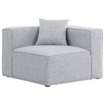 Meridian Furniture - Cube Upholstered Modular Component, Gray, Linen Texured Fabric, Corner Chair - Treat yourself to some long overdue "me time" when you're seated on this Cube Modular Corner Chair. This beautiful modular unit is both eye-catching and elegant, features durable linen textured upholstery in a soft grey color that meshes well with nearly any existing color scheme. Pair this modular Corner Chair with other items in the same collection to create an unlimited number of combinations and enjoy the custom seating arrangement of your dreams. Latches underneath make it easy to attach pieces to one another.