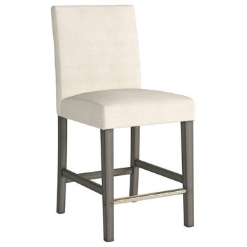 CorLiving Laura Fabric Counter Height Barstool with Gray Solid Wood Legs, Beige