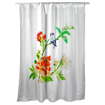 Betsy Drake Blue Bird & Flowers Shower Curtain