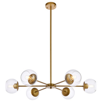 Brooke 36" Pendant, Brass With Clear Shade
