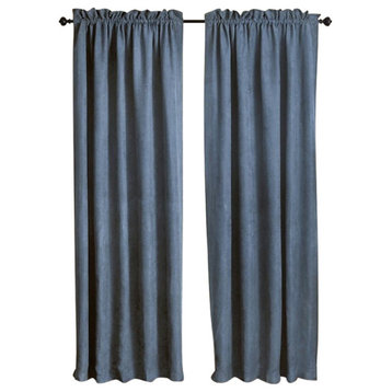 84" by 52" Microsuede Blackout Curtain Panels, Set of 2, Aqua Blue, Indigo