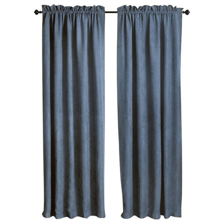 84" by 52" Microsuede Blackout Curtain Panels, Set of 2, Aqua Blue, Indigo