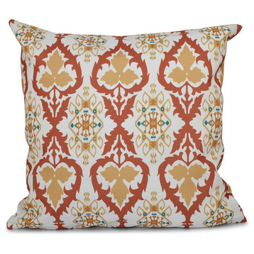 Bombay, Geometric Outdoor Pillow, Coral, 20"x20"