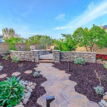 Stone Walkway & Elevated Fire Pit Patio | Scripps Ranch Residence