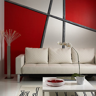 Inspiration för mellanstora moderna vardagsrum, med ett finrum, flerfärgade väggar, marmorgolv och vitt golv