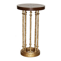 GILANI - Diego Cigar Table with Wood Parquetry Top (Round) - Side Tables And End Tables
