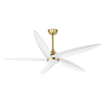 54" Solid Wood 5-Blade LED Ceiling Fan with Remote Control and Light Kit, Gold/White