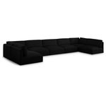 Meridian Furniture - Ease Polyester Upholstered U-Shaped Modular Sectional, Black, 7 Piece: 2 Corner, 5 Armless - Ease into comfort when you bring home this Ease fabric modular sofa. Designed with an uber casual vibe in mind, this plump sofa sits low to the floor, making it a simplistically perfect addition to a living room, den, game room, teen's room, or dorm room. This fun sofa is part of a modular collection, so you can add it with other items in the Ease collection for a custom arrangement.
