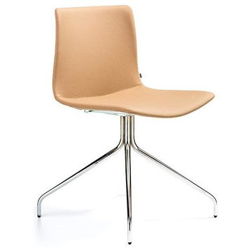 Rest Swivel Chair, Bone Leatherette, Polished Chrome Base Without Arms