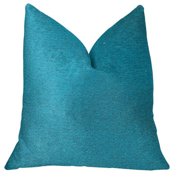 Plutus Aquamarine Velvet Turquoise Luxury Throw Pillow, Double Sided 12"x20"