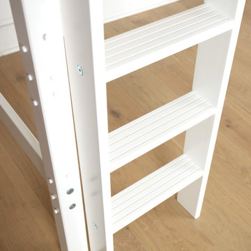White Twin Mid Loft Bed with Customizable Ladder