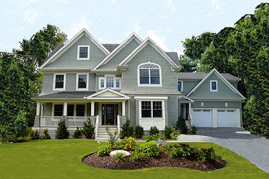 Elegant green two-story exterior home photo in New York