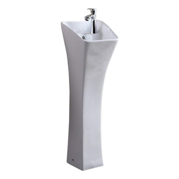 Vitreous China 12" Pedestal Bathroom Sink With Overflow, White