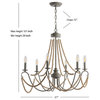 Rustica 6-Light 27" Adjustable Wood Bead Chandelier, Gray and Natural