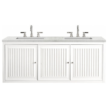 60 Inch Modern White Double Sink Bathroom Vanity Pearl Quartz, James Martin