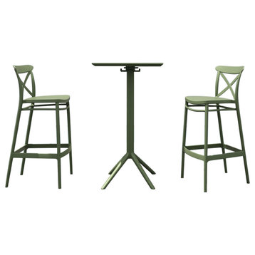 Sky Cross Square Bar Set With 2 Barstools Olive Green
