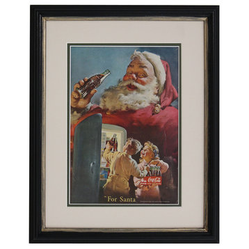 Original 1950 Santa Coca, Cola Christmas Framed Ad Print- Authentic Vintage