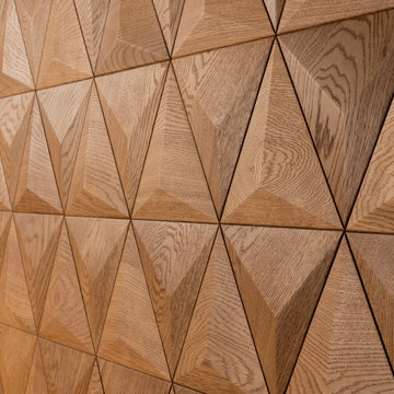 Decorative oak wall panels in the living room of Wall of Wood