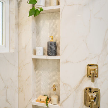 Lavish Primary BathroomThis lavish primary bathroom stars an illuminated, floati