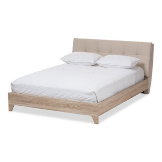 Baxton Studio Adelia Queen Platform Bed in Light Beige and Natural