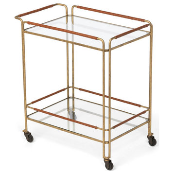 Langdon Antique Stainless Steel Gold Bar Cart With Glass Top