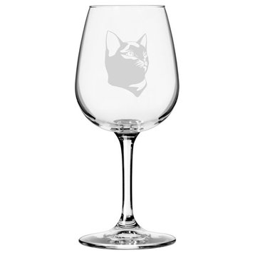 Bombay, Face Cat Themed Etched All Purpose 12.75oz. Libbey Wine Glass