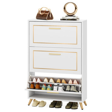 Narrow Shoes Storage Cabinet With 3 Flip Drawers