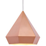HomeRoots Furniture - HomeRoots 13.8" x 13.8" x 13" Rose Gold, Painted Metal, Steel, Ceiling Lamp - This light is a hanging toast to geometric elegance. The  Ceiling Lamp is a lovely pendant with sharp angles and soft warmth. Comes in chrome, rose or gold. Bulbs not included. Bulbs sold separately, Max Watt 60 W, Size E26, Type A19. UL approved and listed.