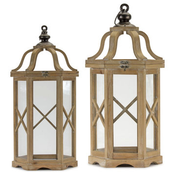 Lantern, 2-Piece Set, 23.5"H, 31"H Wood/Iron