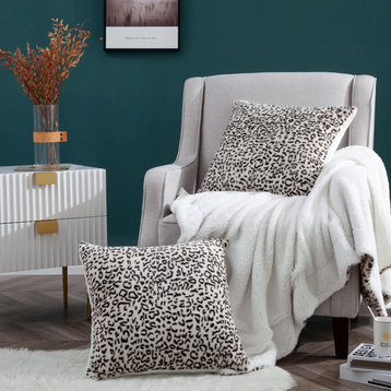 Cow Printed Faux Fur Pillow Shell 2 Piece Set, Snow Leopard