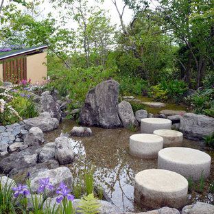 他の地域のアジアンスタイルのおしゃれな庭 (池、天然石敷き) の写真