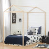 Modern Bed Frame, Floor Design With Pine Frame and House Shape, Natural Wood