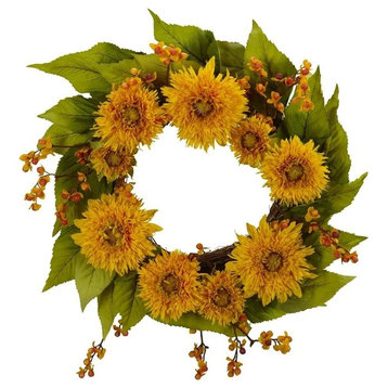 22" Golden Sunflower Wreath, Yellow