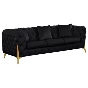 Pemberly Row Contemporary Velvet/Metal Sofa in Soft Black/Gold