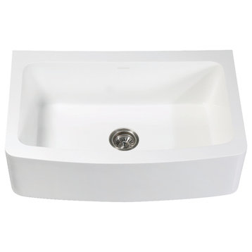 Solid Surface 33x22" Apron Front Farmhouse Single Bowl Kitchen Sink, Matte White