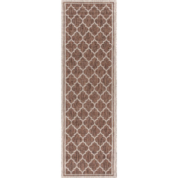 Trebol Moroccan Trellis Textured Weave Indoor/Outdoor, Espresso/Taupe, 2 X 8