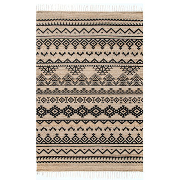 nuLOOM Hand Woven Jute & Sisal Cotton Celeste Striped Area Rug, Natural, 5'x8'