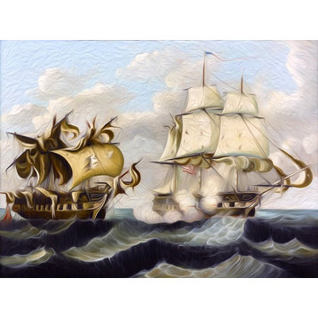 Capture T. Chambers Sea Fight Ships Waves Tile Mural Backsplash, 6"x8", Matte
