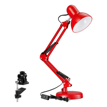 Swing Arm Desk Lamp, Interchangeable Base Or Clamp, Red