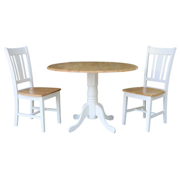 42" Dual Drop Leaf Table with San Remo Splatback Chairs, White/Natural