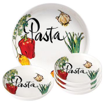5 Piece Porcelain Pasta Set Vegetable Design