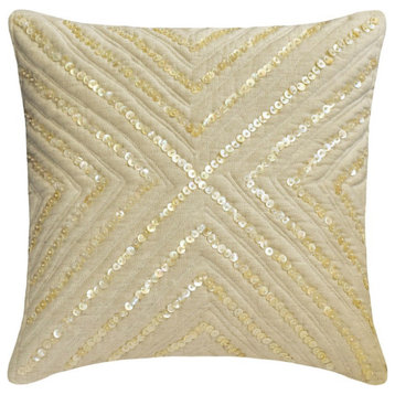 Beige Linen Mother of Pearls 16"x16" Throw Pillow Cover - Pearlish
