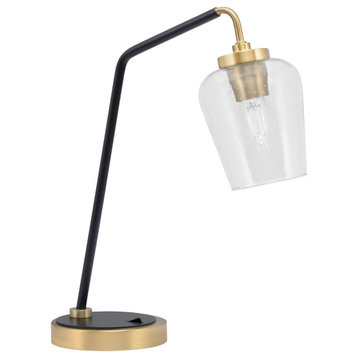 1-Light Desk Lamp, Matte Black/New Age Brass Finish, 5" Clear Bubble Glass