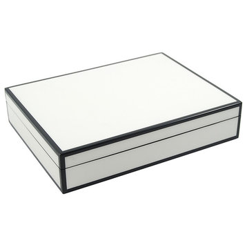 Lacquer Long Stationery Box Box, White and Black