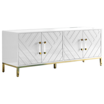 Best Master Furniture Junior 64" Transitional Wood Sideboard in White/Gold