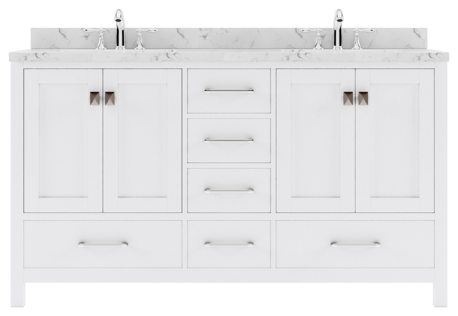 Caroline Avenue 60" Single Bath Vanity, White With White Quartz Top and ...