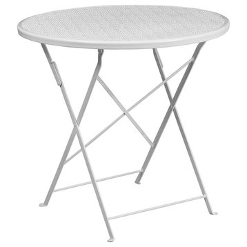 Flash Commercial Grade 30" Round Steel Folding Patio Table, White - CO-4-WH-GG