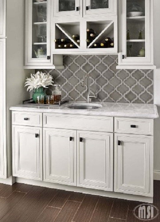 Dove Gray Arabesque Mosaic Tiles BACKSPLASH POLISHED FINISH by HIGHLAND PARK