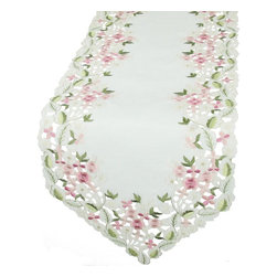 Xia Home Fashions - Fairy Garden Sheer Embroidered Cutwork 15"x70" Table Runner - Table Runners