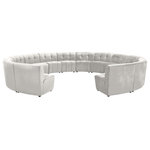 Meridian Furniture - Limitless Velvet Upholstered 14-Piece Modular Sectional, Cream - Invest in your home's comfort with this Limitless 14 Piece Sectional. This modular unit offers tons of flexibility in the number of ways that you can put each piece in the Limitless collection together to get the ideal customized look. Upholstered in cream velvet, this beautiful piece is soft and cool to the touch, so you can feel comfortable from every angle. Button and channel tufting add to this unit's upscale look and contemporary charm.